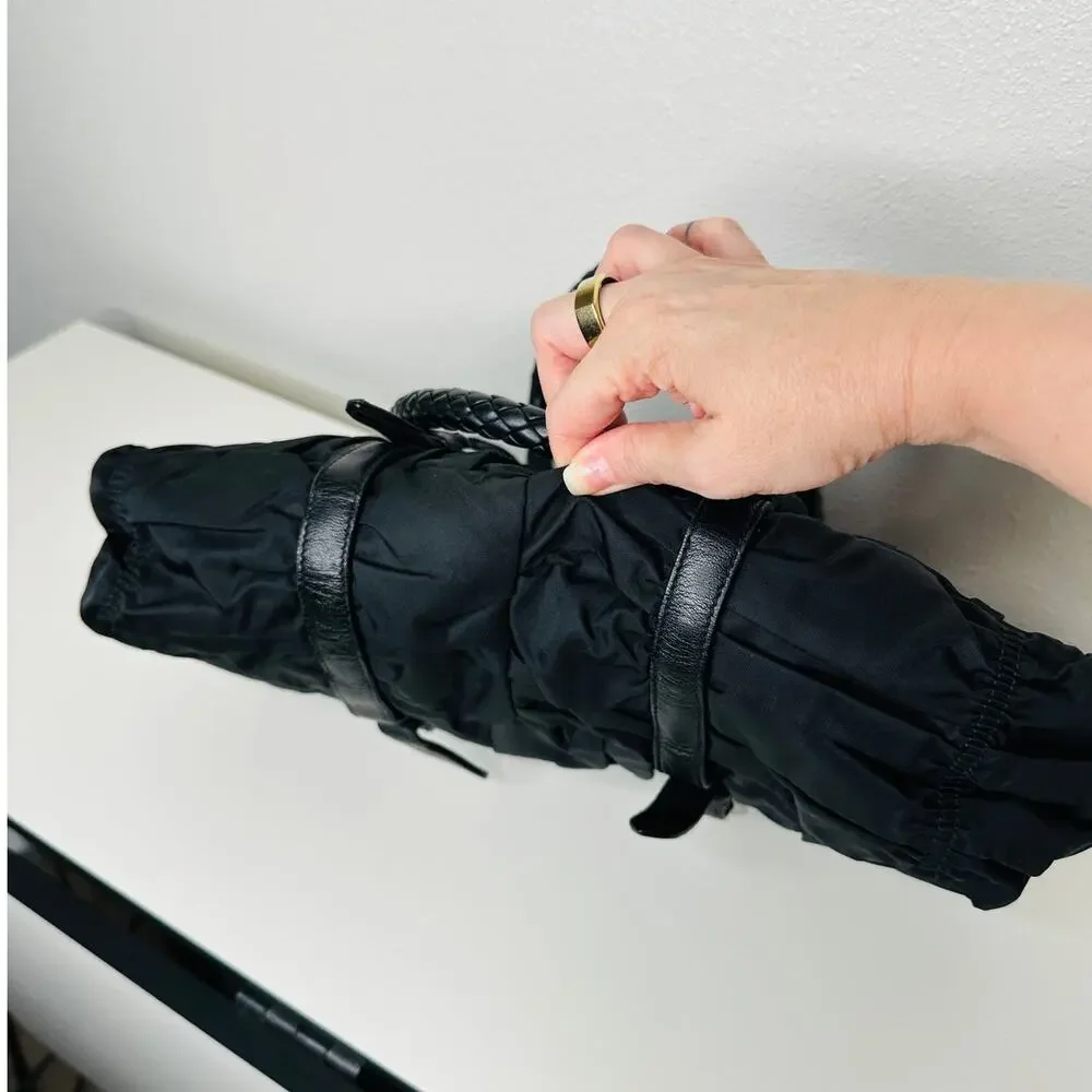 Prada Vintage 90s Black Nylon & Leather Buckle Braided Handle Purse - Picture 7 of 16